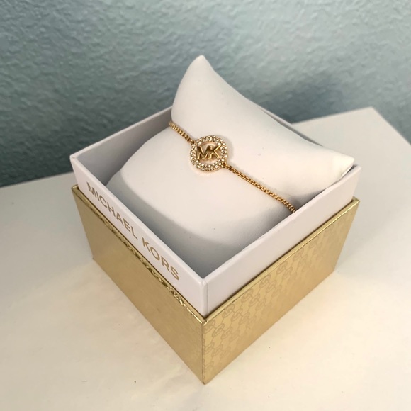 NWT authentic MK gold plated logo slider bracelet - Picture 3 of 5